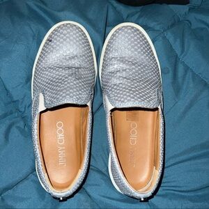 JIMMY CHOO DEMI PYTHON EMBOSSED LEATHER SLIP-ON GREY SNEAKERS//SIZE 35.5 OR 5